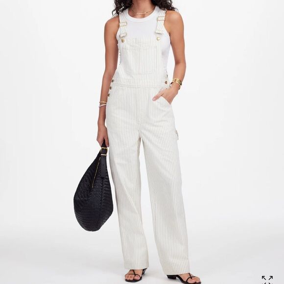 Madewell Overalls XS Oversized Ecru pinstripe - Picture 1 of 10